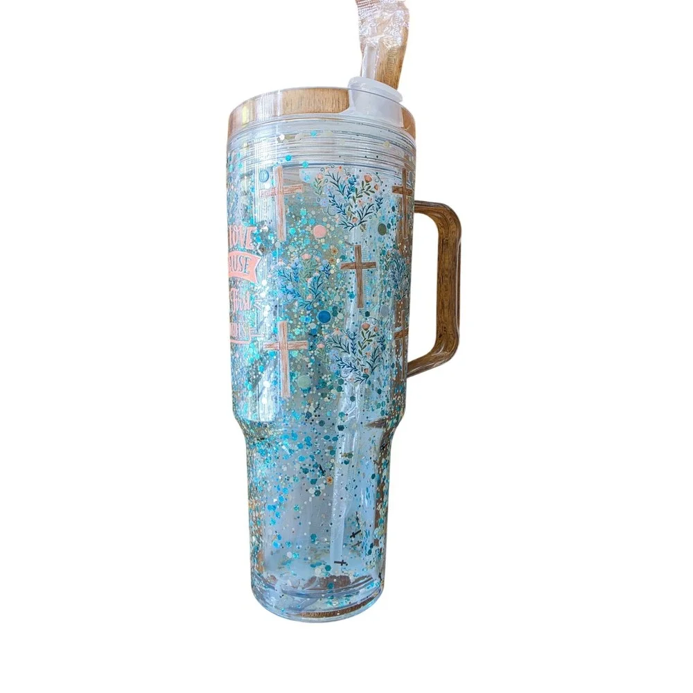 Religious Glitter 40oz Tumbler We Love Because He‎ First Loved Us Cross Floral
